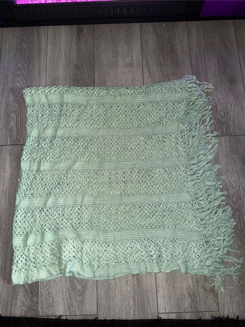 Light Mint Green Knit Throw Blanket with Fringe - Home Accents
